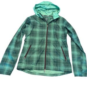 Nike‎ Running Jacket Women's Size Small Green Plaid Full Zip Lightweight Hooded